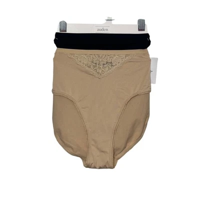 Auden 2 Pack Microfiber Briefs Womens Size Small Tan Black New Lace Accent - Image 1 of 4