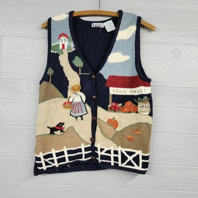 Chaleco Suéter Calabaza Vintage Capacity Farmers Market Cottagecore Mujer M Foto 1 de 4