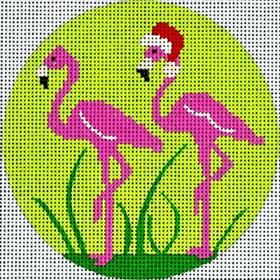 Needlepoint Handpainted Christmas Amanda Lawford Flamingos 4" - Image 1 of 4