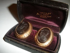 SQUISITI GEMELLI ANTICHI VITTORIANI ORO 14K ATHENA INTAGLIO GUERRIERO 20,9 grammi - Foto 1 di 8