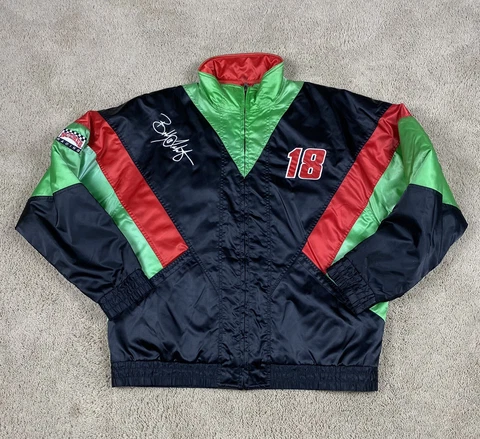 Vintage Bobby Labonte Jacket Mens Large Black Green Red Full Zip NASCAR Nutmeg Cover
