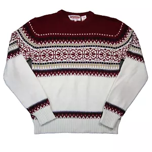 Vtg McGregor Sweater Mens M Ivory Maroon Nordic Fair Isle Winter Ski Lodge Hygge - Picture 1 of 6