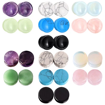 2 piezas tapones para los oídos de piedra natural expansor silla de montar medidores de oreja doble acampanado piercing Foto 1 de 4