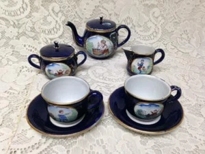 Antique, Rare, German Cobalt Blue Enamelware, 9pc Childs Tea Set - Picture 1 of 8