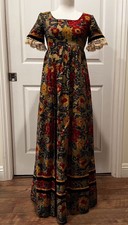 Vintage 1970s Couriers Edwardian Maxi Dress Lace Trim Bridgerton Style Size XS/S