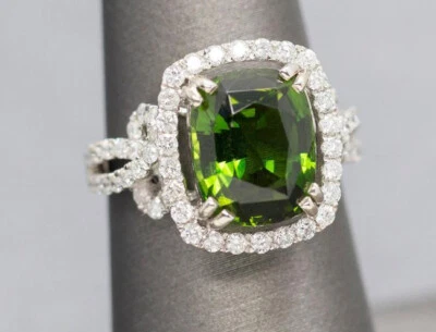 1,75 Ct Natürlicher Runder Diamant 14K Massives Weißgold Peridot Jubiläumsring - Bild 1 von 4
