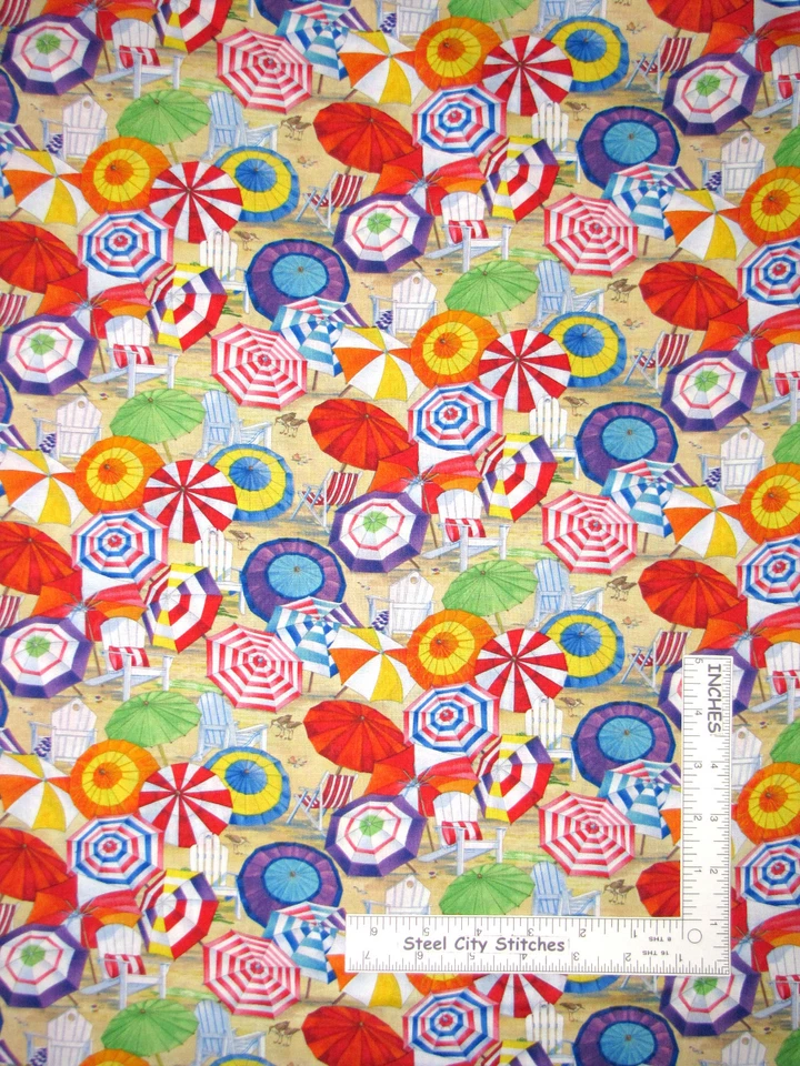Beach Vista Sand Umbrellas Multi Cotton Fabric Elizabeths Studio by The Yard