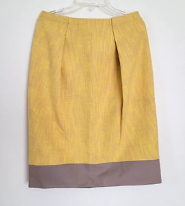 NWT Carven Yellow Beige 100% Cotton Tweed Pensil Knee Length Skirt 38 US 6 - Picture 1 of 9
