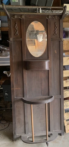 Antique Wood Hall Tree Coat Hat Glove Cane Rack for restore project Cover