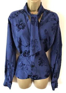 £370 VIVIENNE WESTWOOD Tie Neck Blouse UK 14 Blue Floral Jacquard Shirt Top - Picture 1 of 7