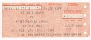 76ers at HAWKS ~ 1980 Game Ticket, Dr J, Cheeks ~ FREE SHIPPING - Picture 1 of 1