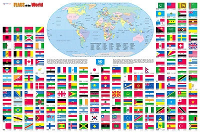 COOL OWL MAPS Flags of the World Wall Map Poster 36"x24" Multi-Color Rolled Paper