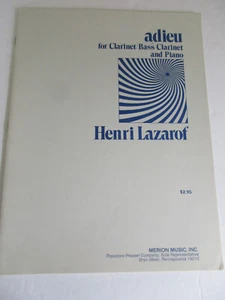 Henri Lazarof Adieu for Clarinet or Bass Clarinet and Piano Sheet Music - Picture 1 of 4