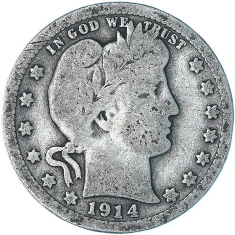 1914 (P) Barber Quarter 90% Silver Good GD See Pics A487 Cover