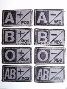 2 US Army Military ACU Grey Black Blood Type Badge Patches A B AB 0 O Neg- Pos+ - Picture 1 of 6