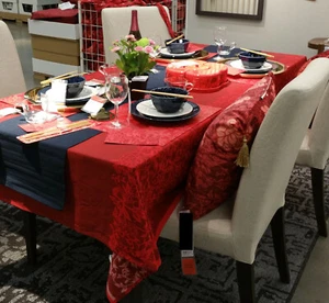 IKEA Solglimtar TABLECLOTH RED Cotton Peony Floral Blossom Xmas Chinese New Year - Picture 1 of 2