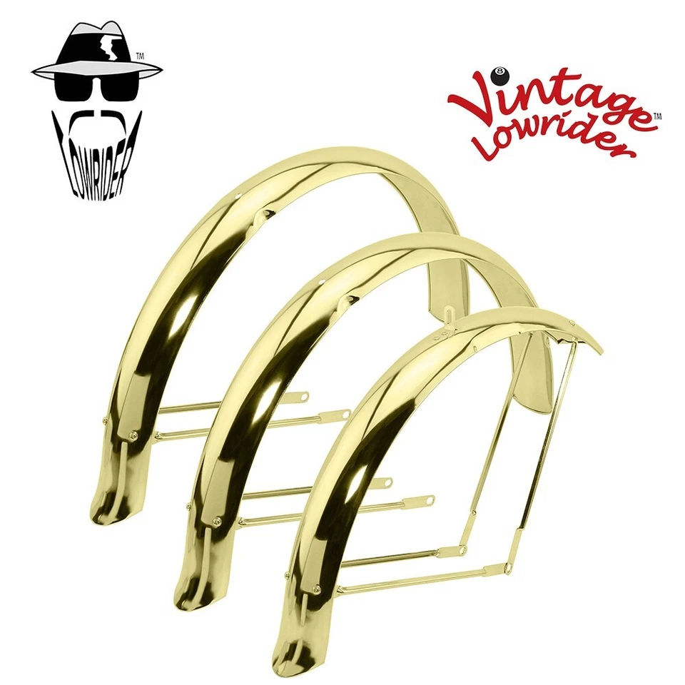 KIT CONVERSIÓN COLA DE PATO AJUSTABLE ACAMPANADO VINTAGE LOWRIDER 26" JUEGO GUARDABARROS DORADO. Foto 1 de 1