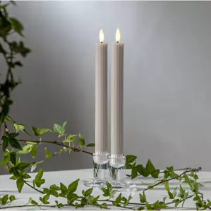 LED Stabkerzen "Stripe" 25cm, mit Timer, 3D-Flamme Echt-Wachs-Mantel Tafel-Kerze - Bild 1 von 4