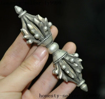 3.8 英寸藏传佛教寺庙藏银 Vajra Dorje Bajra 尼泊尔手工雕像 — 第 1/4 张图片
