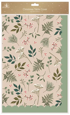 FESTIVE WONDERLAND Christmas Table Cloth Paper Cover 1.6m Festive Foliage Design Party Decoration