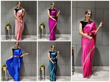 Designer Sari Indian Ethnic Satin Silk Bollywood Style Sari Blouse Festival New