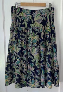 Vintage Chaps Skirt Blue Floral Tiered Midi Boho Peasant Cottage Western Med - Picture 1 of 8