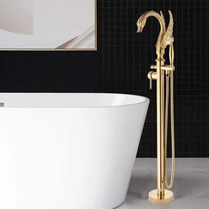 Juego de grifo de bañera independiente Gold Schwan montaje en suelo - Imagen 1 de 12