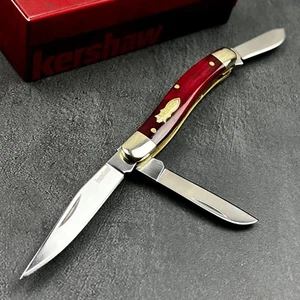 Kershaw Brandywine Smooth Red Bone 3 Blade Folding Stockman EDC Pocket Knife - Picture 1 of 8