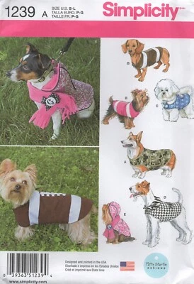 Simplicity Sewing Pattern 1239 Dog Coats in 3 Sizes, Size S, M & L New - Image 1 of 4