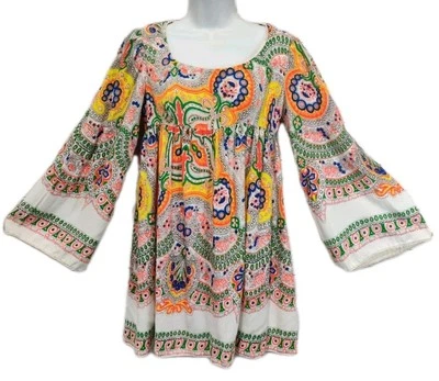 Vintage 1970's Hippie Tunic Top Bell Sleeve Boho Psychedelic Homemade Size Small - Image 1 of 4