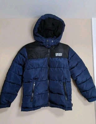 Chaqueta acolchada DKNY azul cremallera completa con capucha niños jóvenes talla M (10/12) forrada de lana  Foto 1 de 4