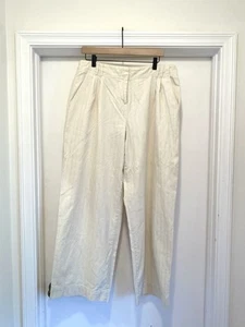 J.Jill Pants Womens Sz 14 Linen Pinstripe Wide Leg Pleat Front Nautical Coastal - Picture 1 of 7