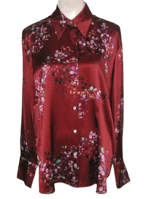 Blusa Vince Mujer FORSYTHIA Seda Floral Abotonada XL Canela Oscura Nueva con Etiquetas Precio de venta sugerido por el fabricante $395 Foto 1 de 4