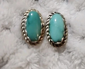 Signed DY Native American Sterling Silver Turquoise Earrings - Picture 1 of 6