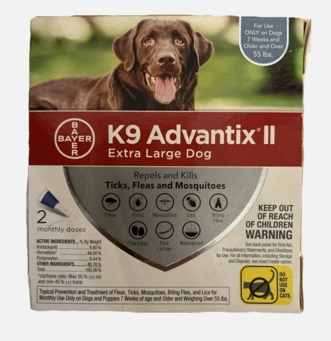 K9 Advantix II Flea Medicine Extra Large Dog 2 Month Supply Pack K-9 over 55 lbs - Image 1 of 1