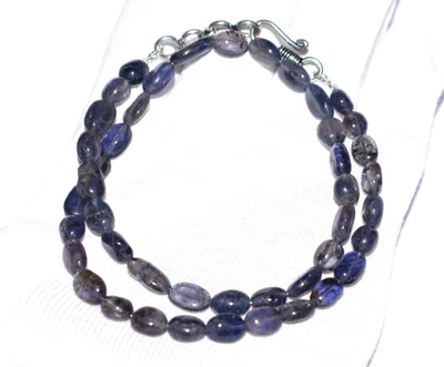 椭圆形Iolite宝石7x9毫米珠925纯银18英寸链项链 — 第 1/4 张图片