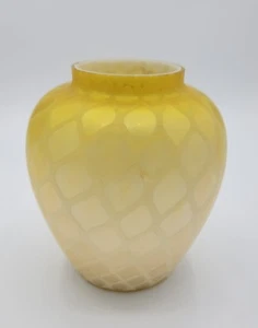 Vintage Gold Glanz Satin Überfang ummanteltes Glas Diamantoptik gesteppt Schale Vase Mängel - Bild 1 von 19