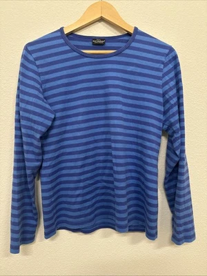 Blusa Top Marimekko Azul Algodón Rayas Manga Larga Cuello Redondo Talla L AZUL Foto 1 de 4