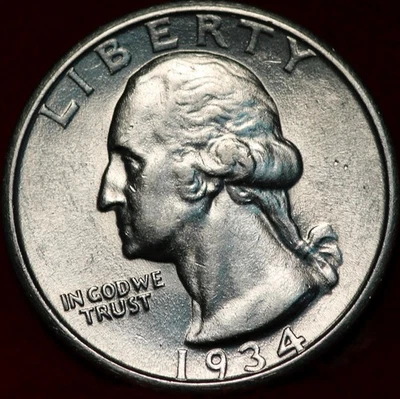 Uncirculated 1934 Philadelphia Mint Silver Washington Quarter - Image 1 of 2