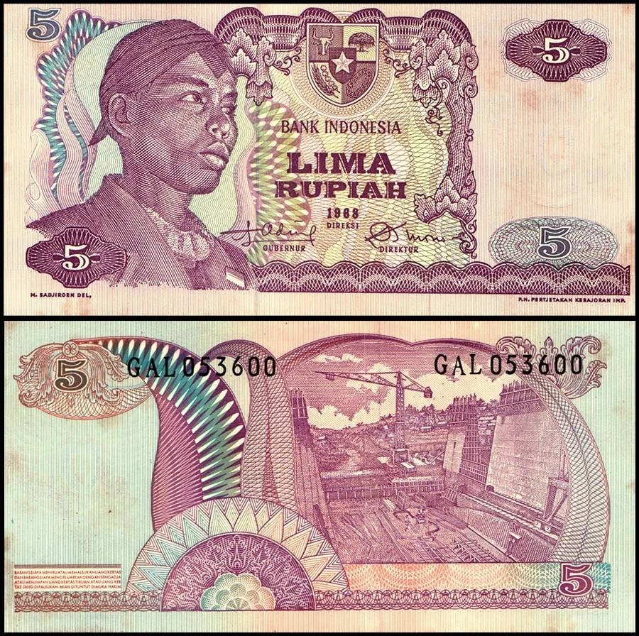 Indonesia 5 Rupiah, 1968, P-104, Used - Image 1 of 1