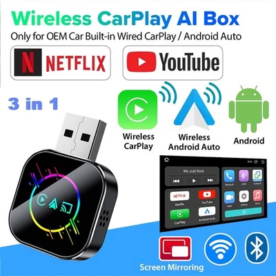 3in1 MiniUSB CarPlay Wireless Adapter for iPhone iOS 10+/Android 11+ MirrorLink - Bild 1 von 4