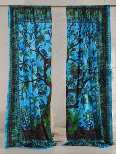 Bohemian Tree of Life Curtain Panels Handmade Window Cotton Tapestry Curtains - Picture 1 of 9