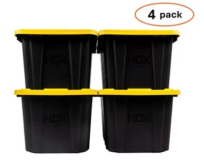 5 Gal. Bolso de Almacenamiento Apilable de Alta Resistencia, Negro con Tapa Amarilla (Juego de 4) Foto 1 de 4