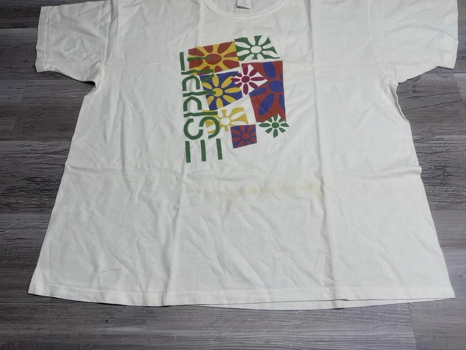 Vintage 90s Esprit T-Shirt RARE Abstract Floral Spell Out Logo Single Stitch XL - Image 1 of 4