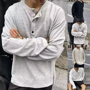 Sleek Mens O Neck T Shirt with Button Details Perfect for Any Occasion - Picture 1 of 17