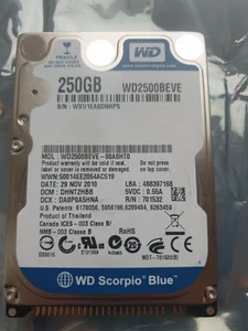 Western Digital 250GB WD2500BEVE-00A0HT0 2.5" IDE HARD DRIVE WD - DCM: DHNT2HBB - Picture 1 of 1