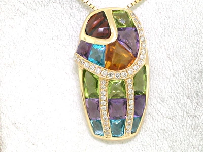 Farbedelstein Anhänger 585 Gelbgold 14Kt Gold  15 Farbsteine  43 Brillanten - Bild 1 von 4