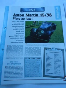 1937 Fiche Carte Auto Aston Martin 15 / 98 place au luxe ! - Imagen 1 de 2