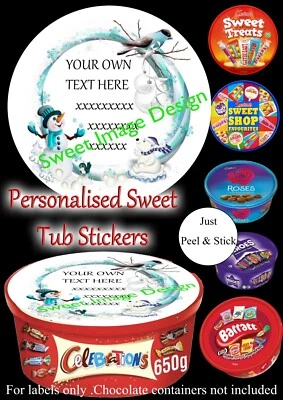 SWEET IMAGE DESIGN Personalised Christmas Chocolate Tub Label Sticker Heroes, Celebrations &Roses-2