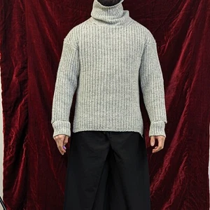 Men's ZARA LIMITED EDITION 100% Wool Jumper SMALL MEDIUM grey chunky roll neck - Picture 1 of 12
